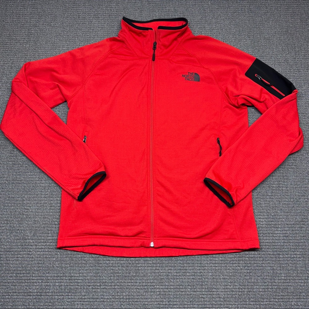 The North Face Mens Red Full Zip Grid Fleece Jacket Large Activewear 9548